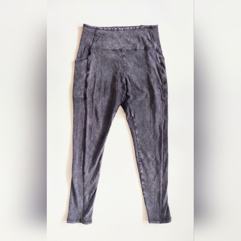 Aerie Offline Mineral Wash Crochet Side Seam Leggings Black Size Large